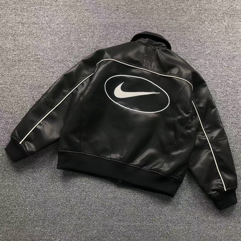 jaqueta varsity de couro Supreme x Nike