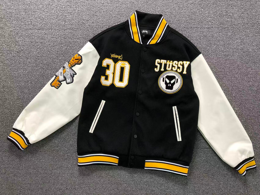 Jaqueta Varsity Stussy x Goldie Metalheadz 30 'Preta'