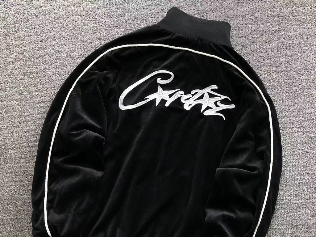 Jaqueta Corteiz VVS Velour Track Jacket preta